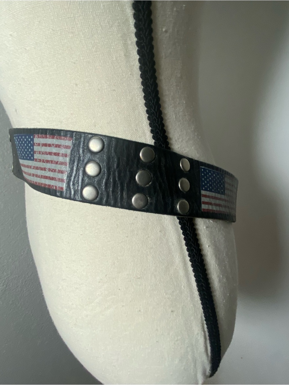 Y2K Nine West Black Leather American Flag Belt Size M/L - Picture 5 of 6